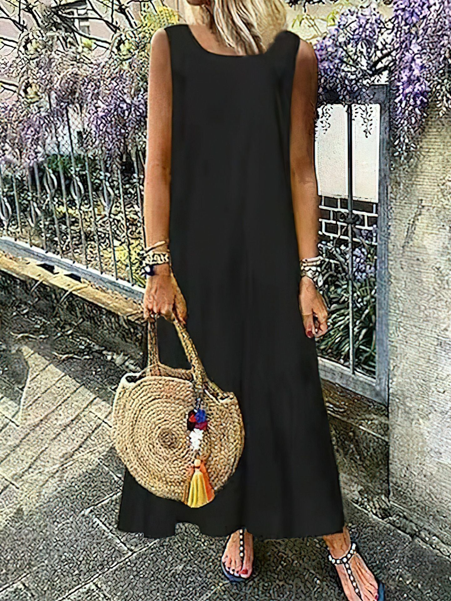 Damen Sommerliches Maxi-Kleid mit weit geschnittenem Saum und feminine Silhouette Sovae