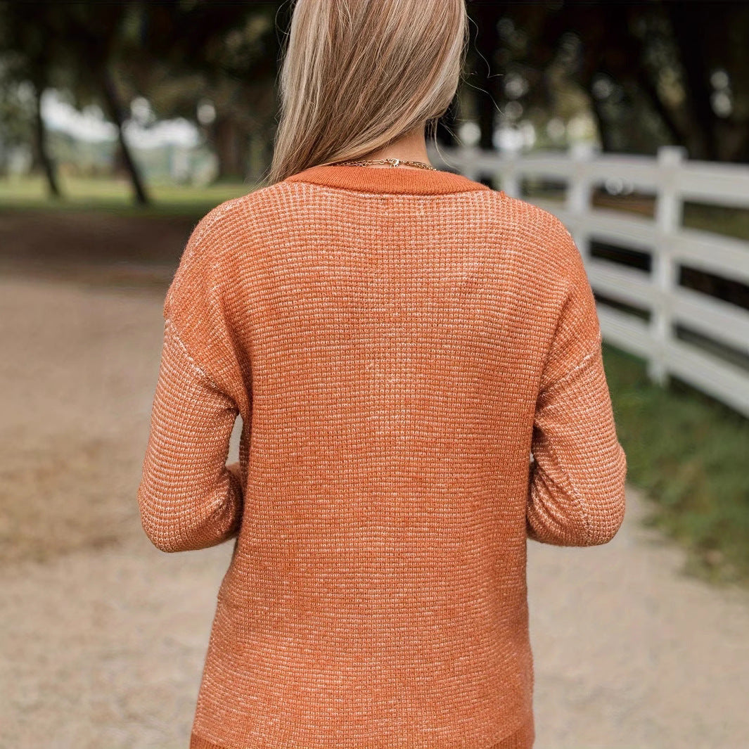 Damen lässiger Pullover mit Knopfleiste und strukturiertem Kragen Sovae