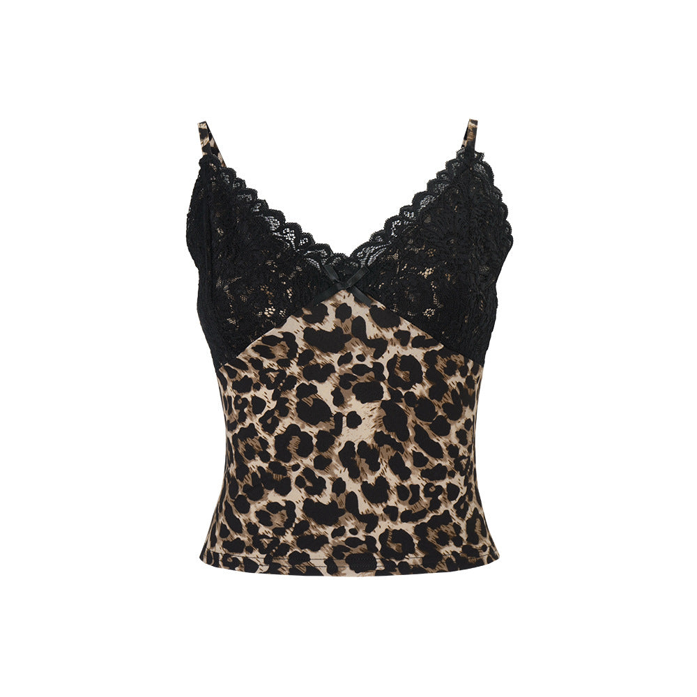 Damen Spitzentop mit Leopardenmuster Sovae