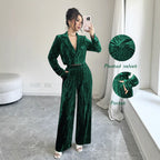 Damen eleganter Velours Jumpsuit mit seitlichem Reißverschluss Sovae