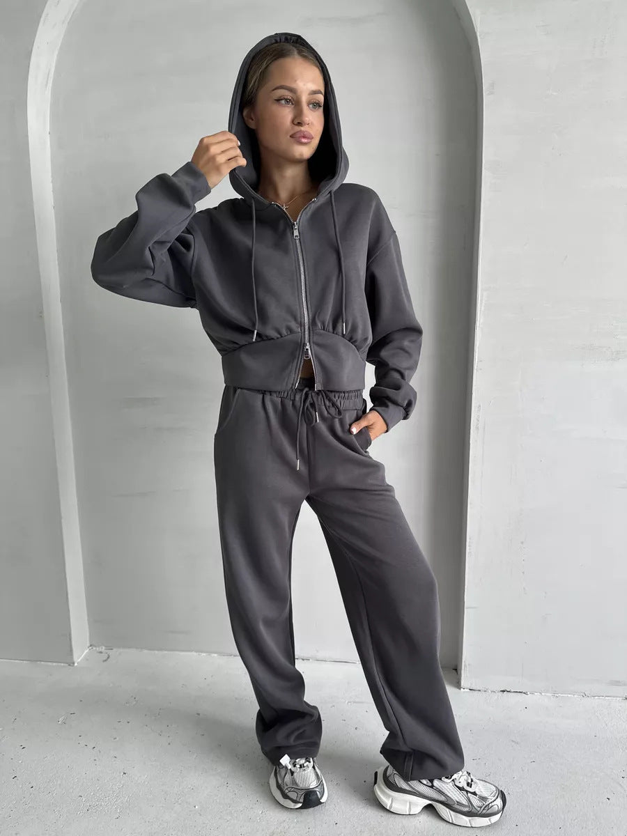 Damen cropped Hoodie und entspannte Jogginghose Set Sovae