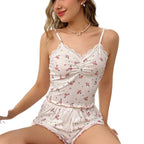 Damen Schlafshorts-Set mit Spitze und floralem Muster Sovae