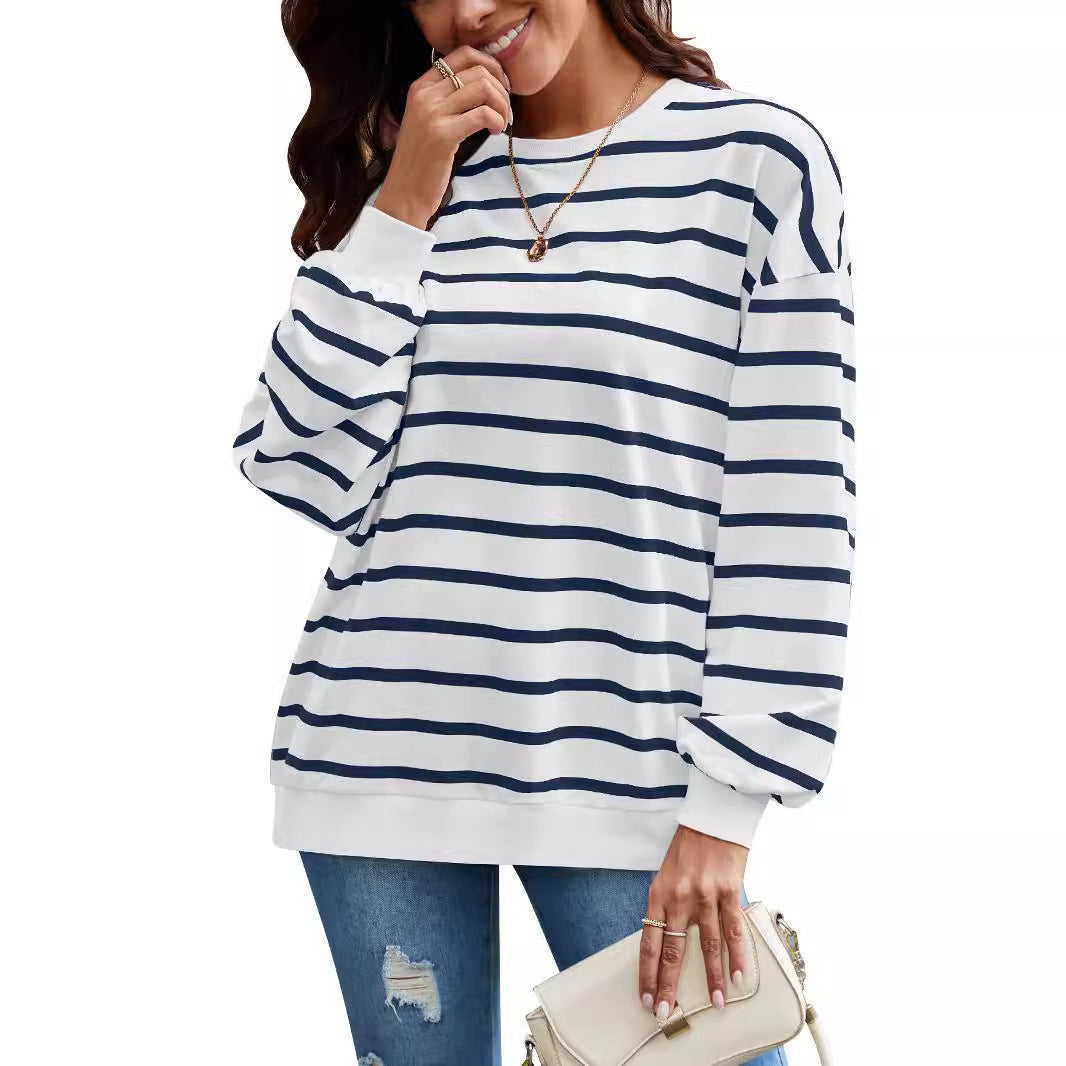 Damen gestreifter Pullover mit weitem Schnitt Sovae