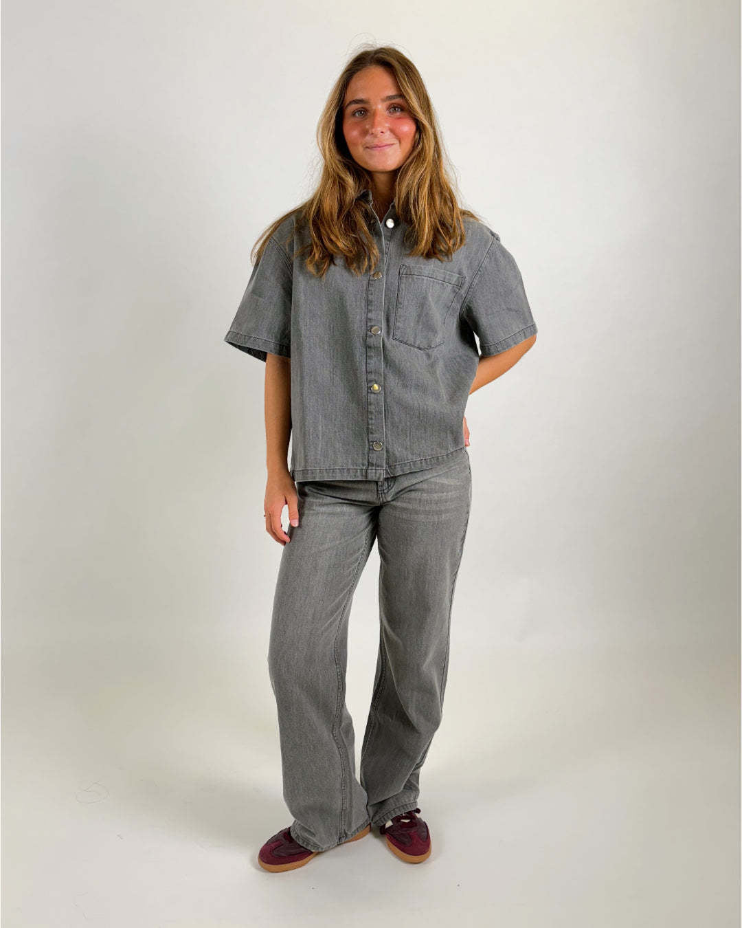 Damen lässige Oversized Denim-Bluse Sovae