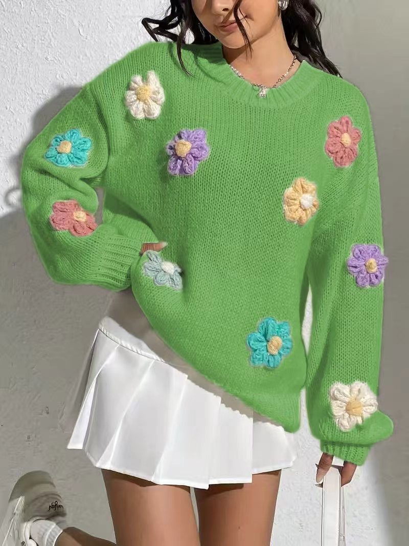 Damen blumengestickter Oversized-Pullover Sovae