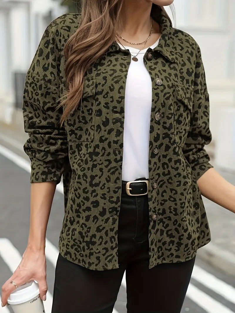 Damen Flanelljacke mit Leopardenmuster Sovae