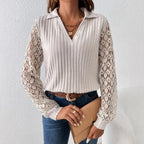 Damen Strickbluse mit Spitzenärmeln Sovae