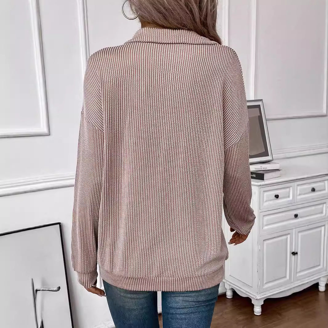 Damen Relaxed Fit Pullover mit Reißverschluss und strukturiertem Design Sovae