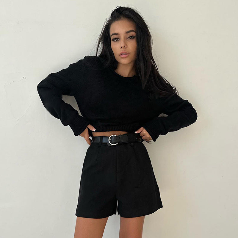 Damen stylischer Strickpullover mit cropped Schnitt Sovae