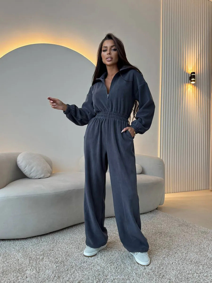 Damen Fleece-Jumpsuit mit Reißverschluss und elastischem Bund Sovae