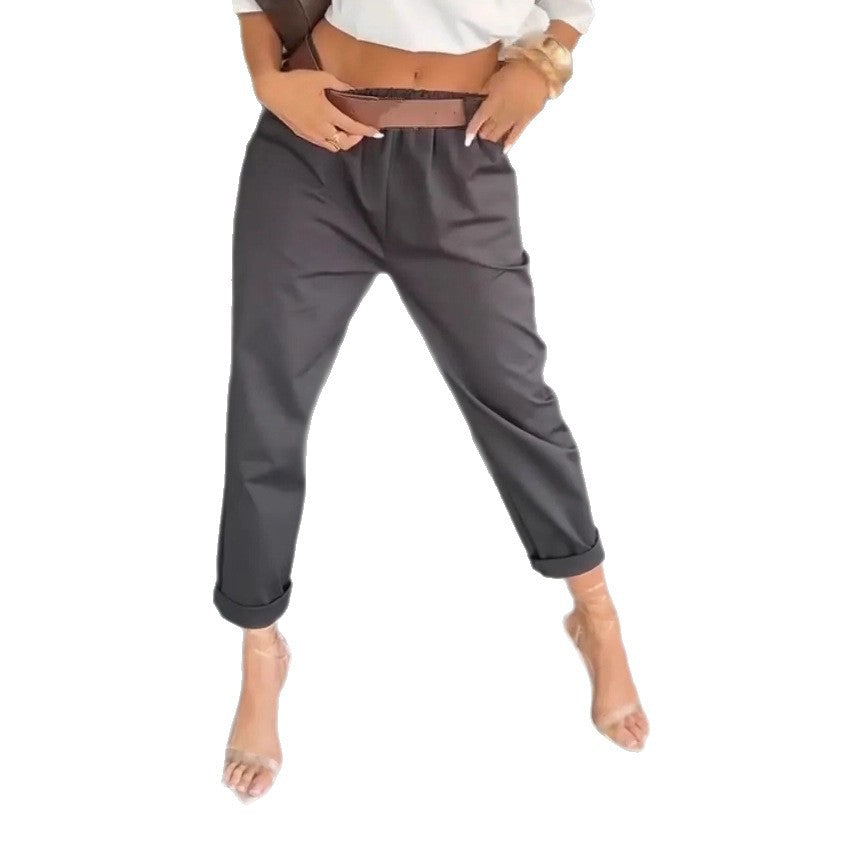Damen elegante Baumwollhose mit hoher Taille und lässigen Falten Sovae