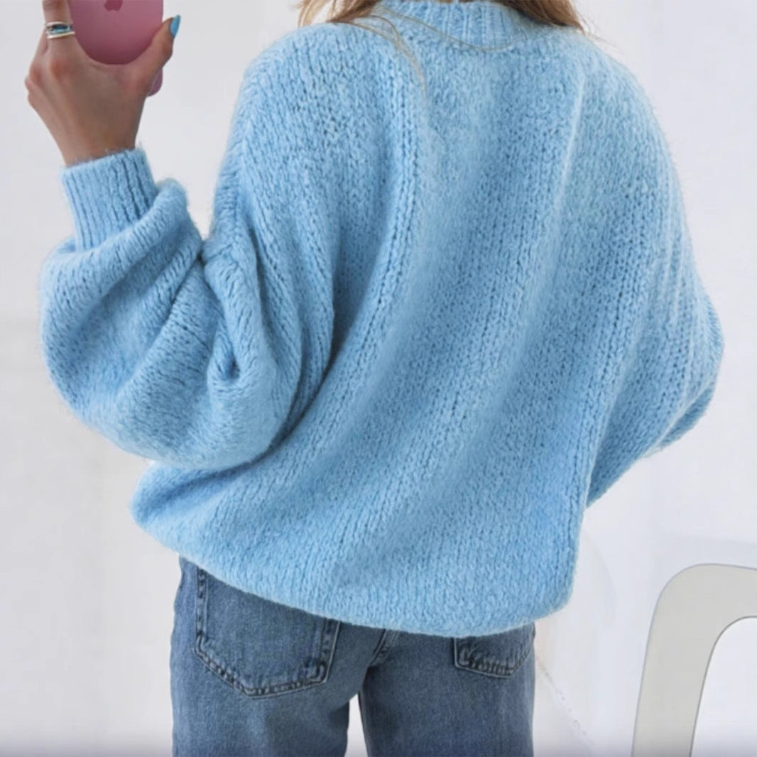 Damen kuscheliger Pullover mit voluminösen Ärmeln und strukturiertem Design Sovae