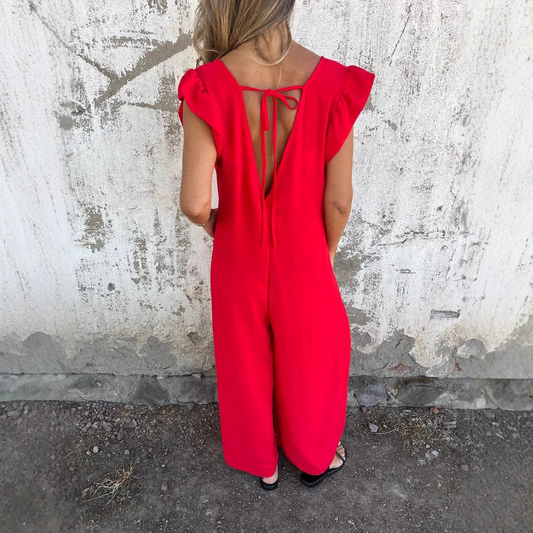 Damen lässiger Jumpsuit mit tierischem Druck und Taschen Sovae