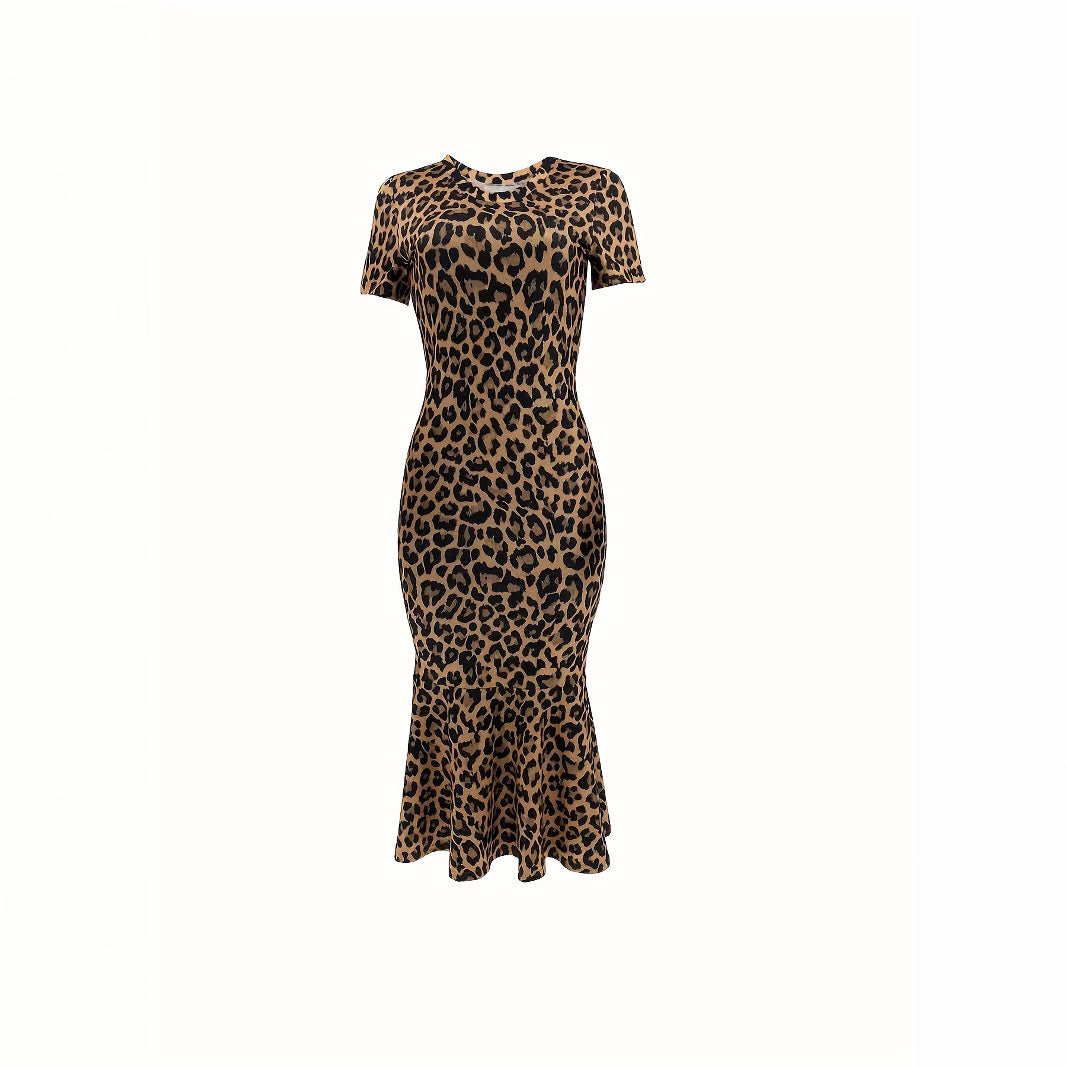 Damen Midi-Kleid mit elegantem Volant und zeitlosem Leopardenmuster Sovae