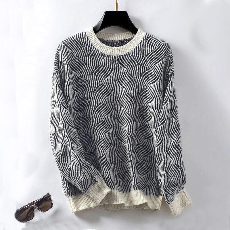 Damen Strickpullover mit modernem Wellenmuster Sovae