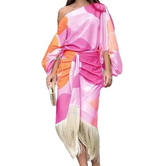 Damen Wickelkleid mit asymmetrischem Saum und farbenfrohen Mustern Sovae