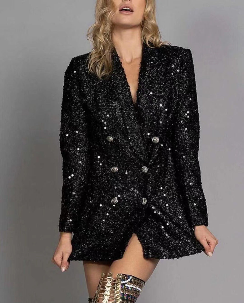 Damen Glitzernder Blazer mit doppelt geknöpftem Design Sovae