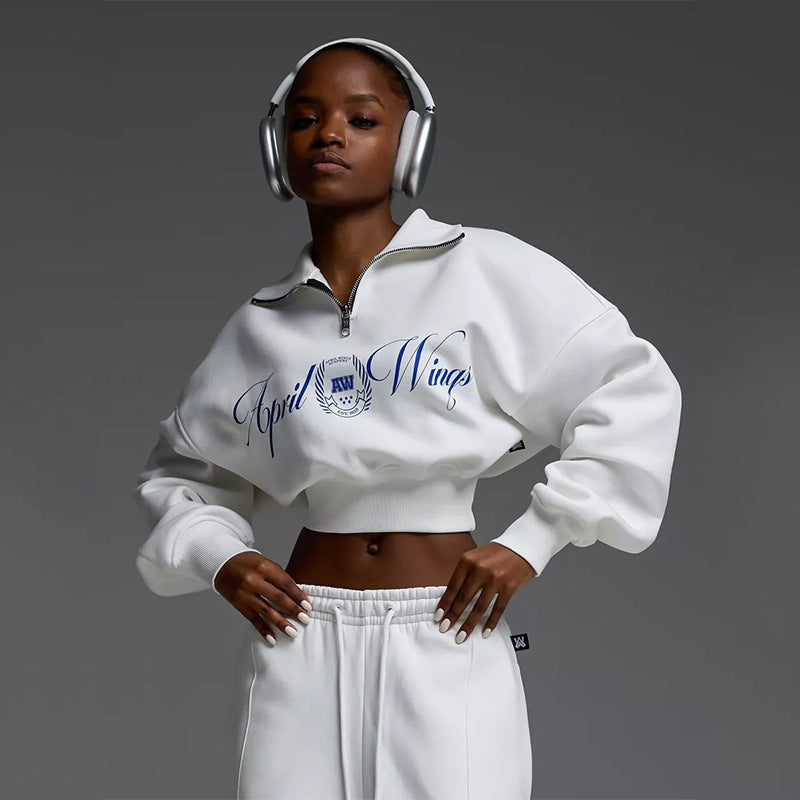 Damen Sportliches Cropped Sweatshirt und lässige Freizeithose Set Sovae