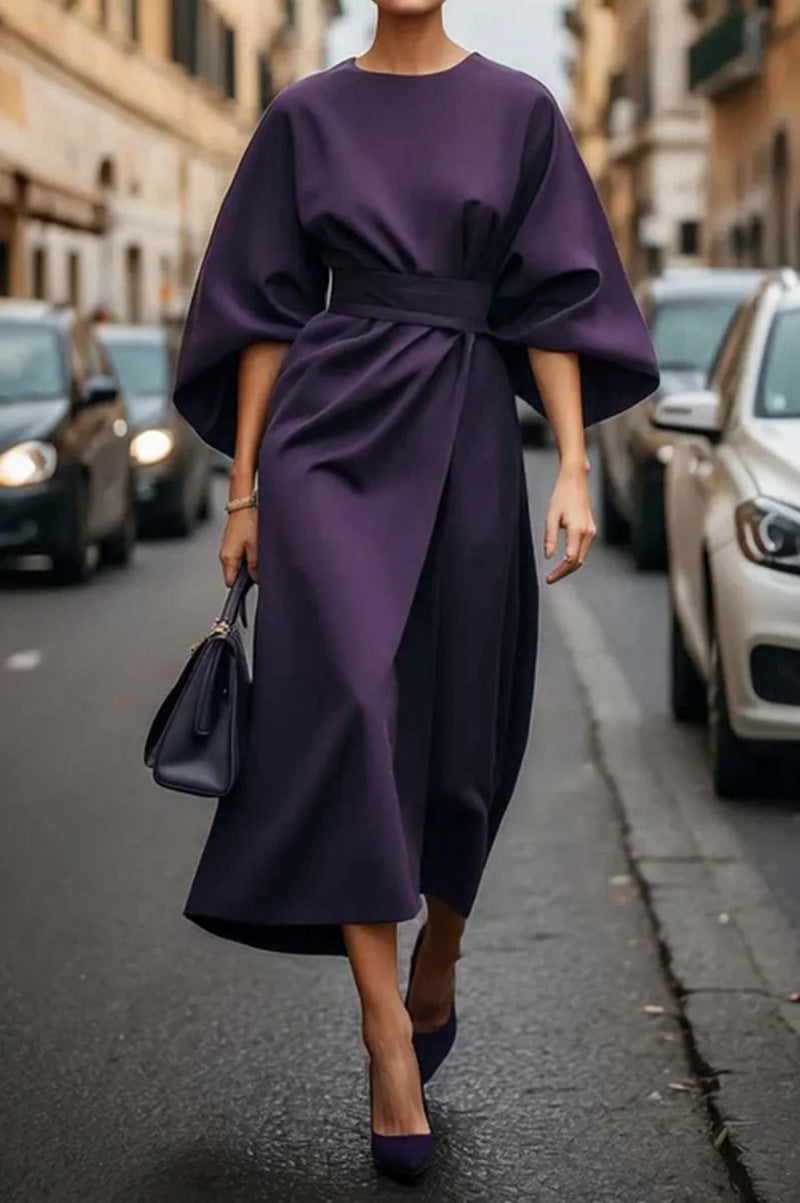 Damen Elegantes Maxikleid mit Befestigungsband und weitem Ärmel Sovae