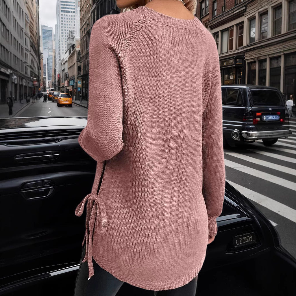 Damen lässiger Pullover mit seitlichen Bindebändern Sovae