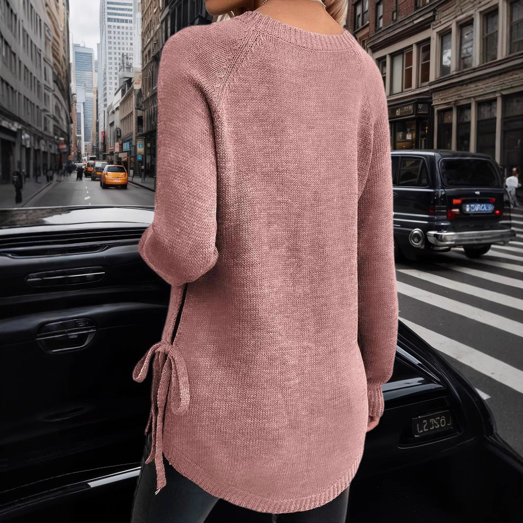 Damen lässiger Pullover mit seitlichen Bindebändern Sovae