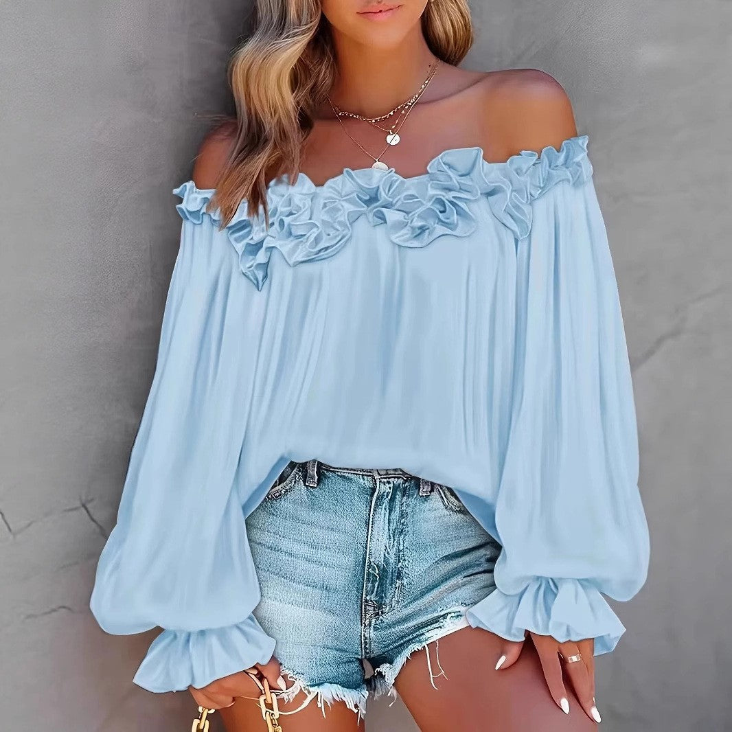 Damen Off-Shoulder Bluse mit Rüschendetail Sovae