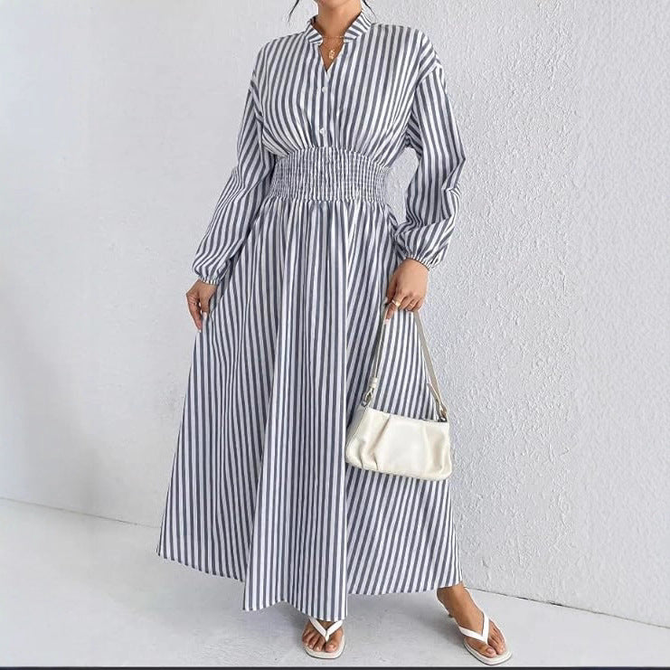Damen Modisches Maxikleid im Hemdblusenstil mit gerafftem Bund Sovae