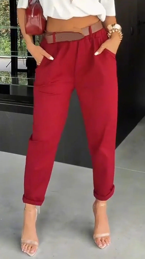 Damen elegante Baumwollhose mit hoher Taille und lässigen Falten Sovae