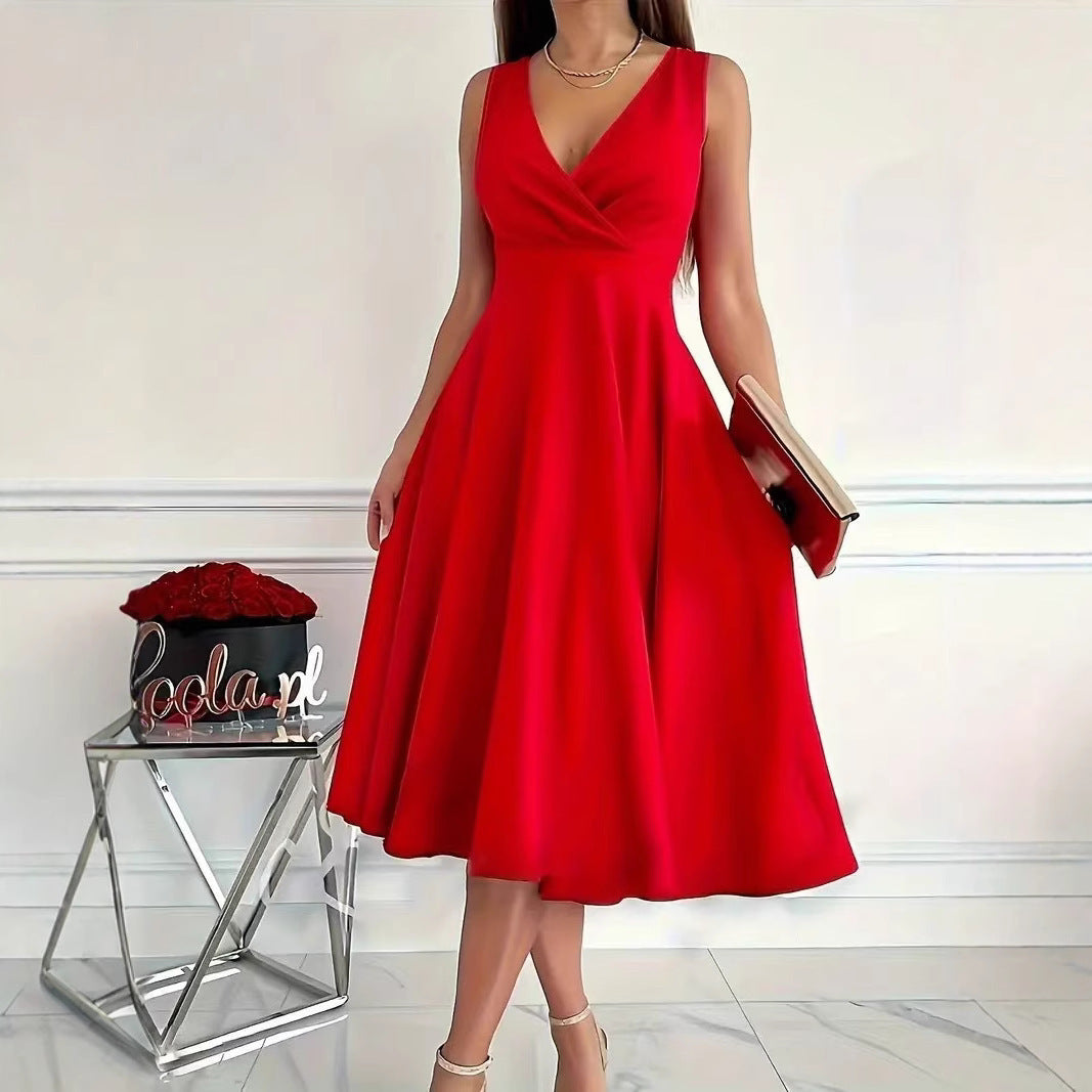 Damen A-Linien-Kleid mit V-Ausschnitt und schmeichelndem Schnitt Sovae