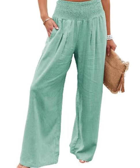 Damen weite Leinenhose mit dehnbarem Bund Sovae