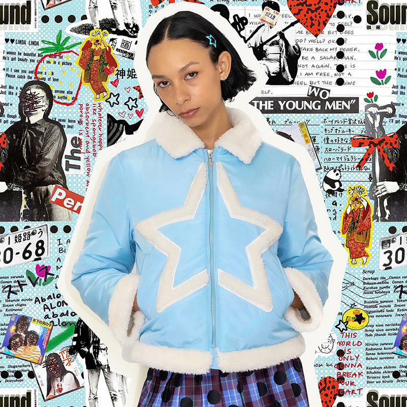 Damen modische Steppjacke mit Fleece-Kragen und Stern-Applikation Sovae