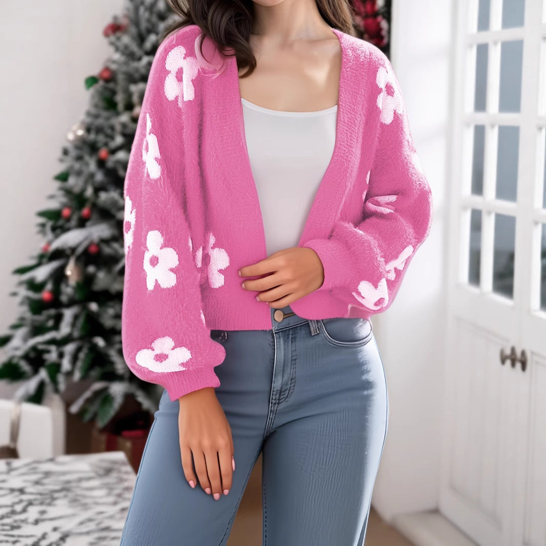 Damen modischer Cardigan mit floralem Design Sovae