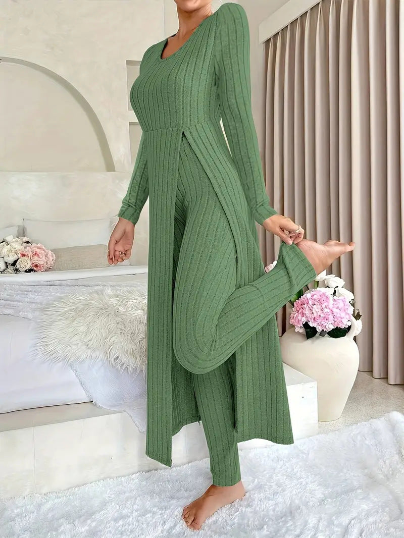 Damen elegantes Strick-Jumpsuit mit seitlichen Schlitzen Sovae