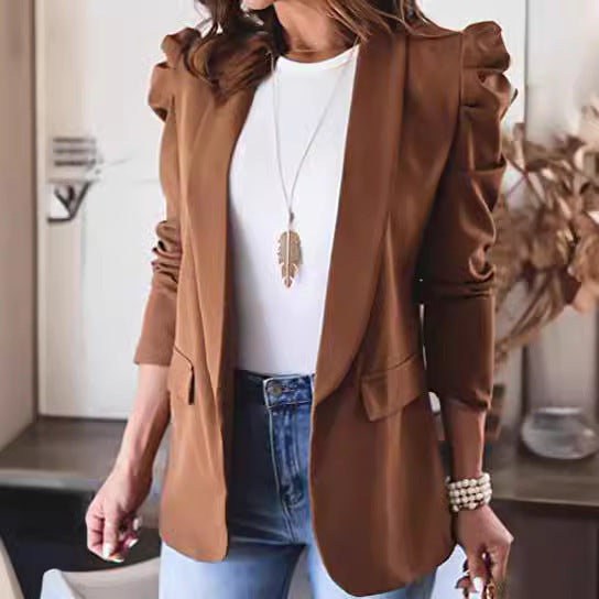 Damen Modischer Blazer mit angeschnittenen Puffärmeln und praktischen Taschen Sovae