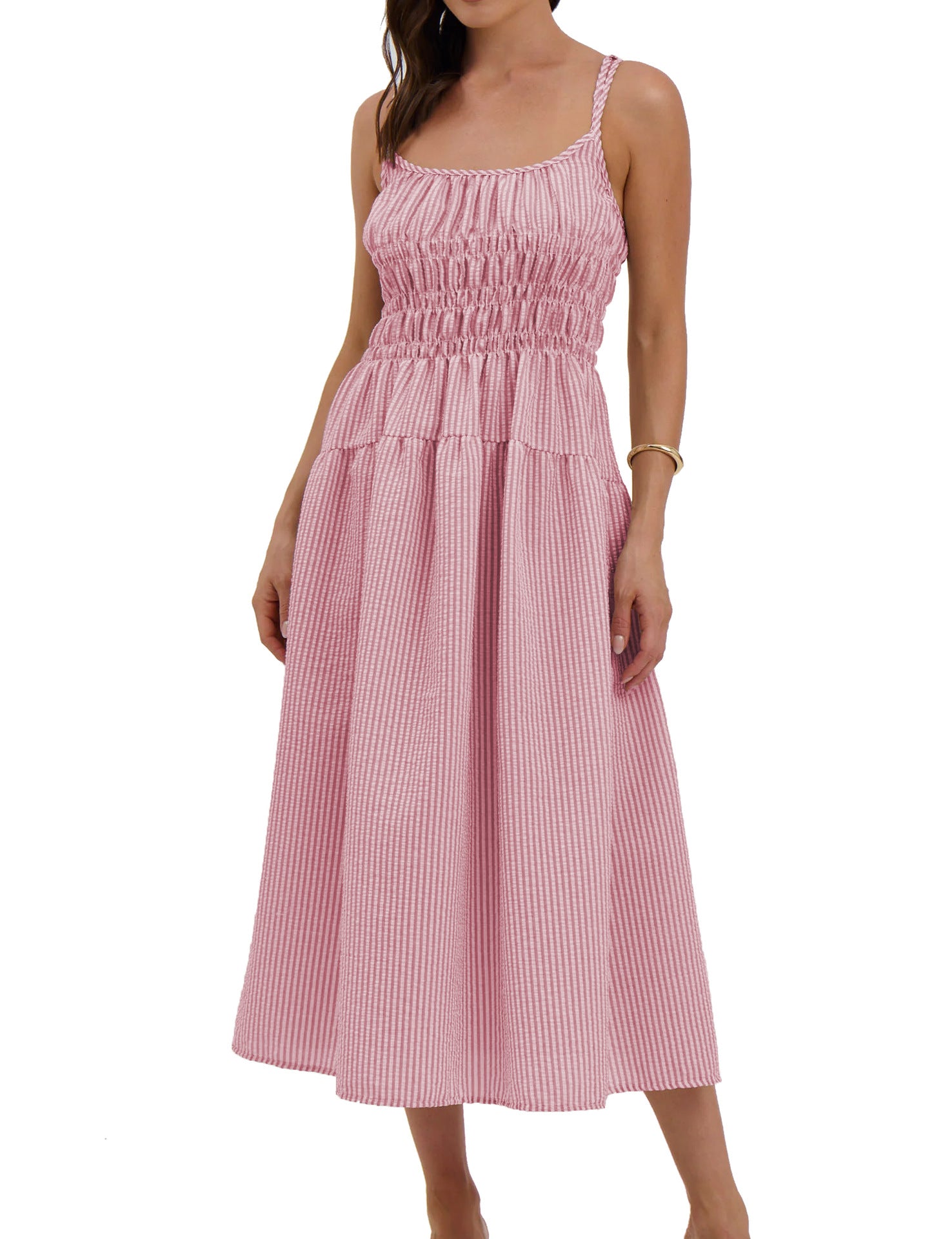 Damen verspieltes Maxikleid mit lässigem Schnitt und Raffungen Sovae