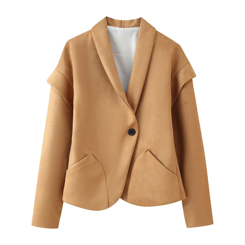 Damen moderne Blazerjacke mit strukturiertem Stoff und aufgesetzten Taschen Sovae