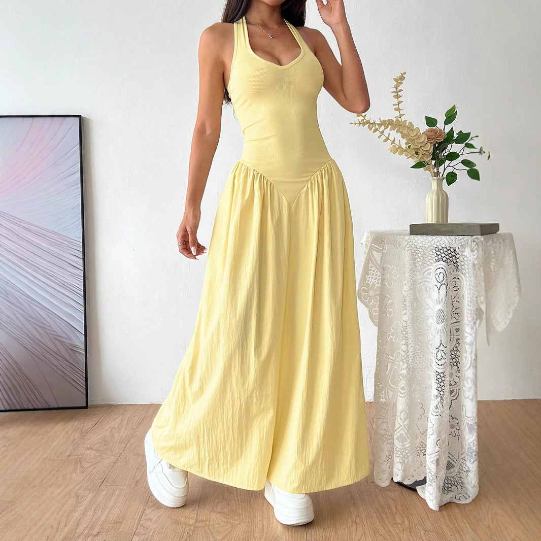 Damen Maxikleid mit tiefem Ausschnitt und fließendem Rock Sovae