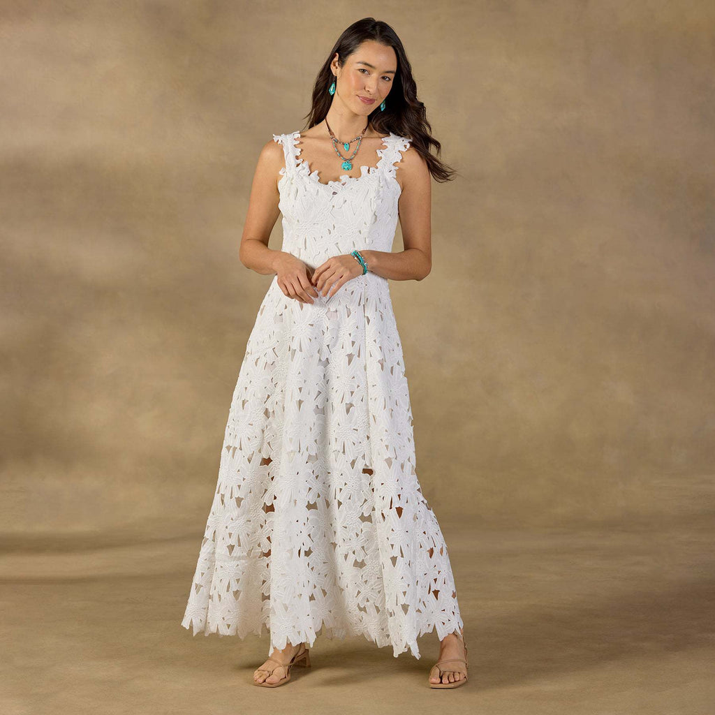 Damen Spitzen-Maxikleid mit floralen Einsätzen Sovae