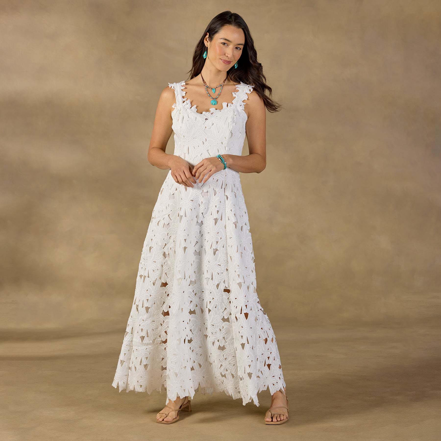 Damen Spitzen-Maxikleid mit floralen Einsätzen Sovae