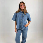 Damen lässige Oversized Denim-Bluse Sovae