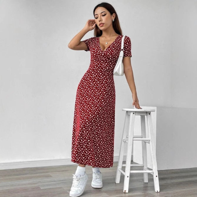 Damen Maxikleid mit floralem Muster und raffiniertem Schlitz Sovae