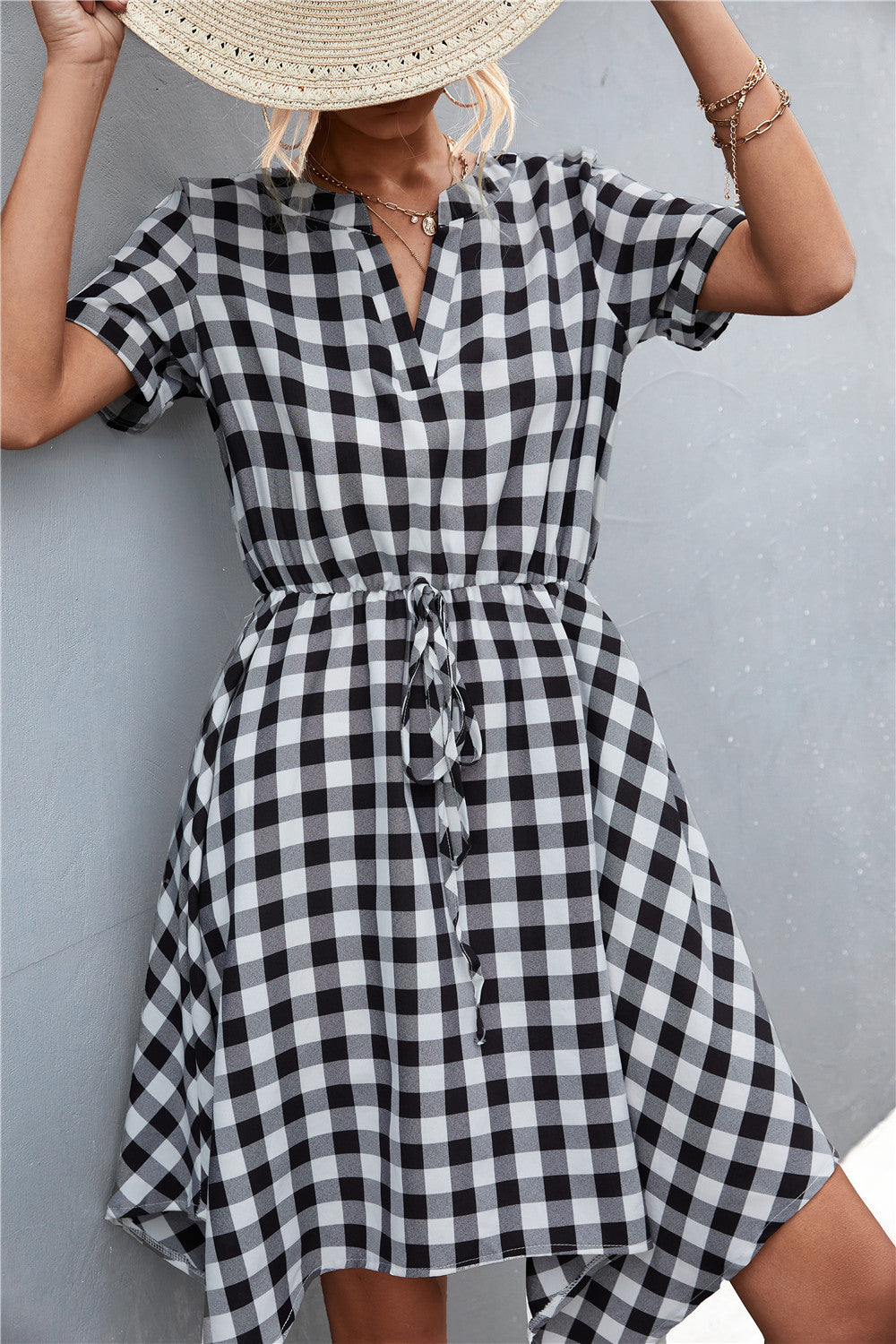 Damen Midikleid mit modernen Karomuster Sovae