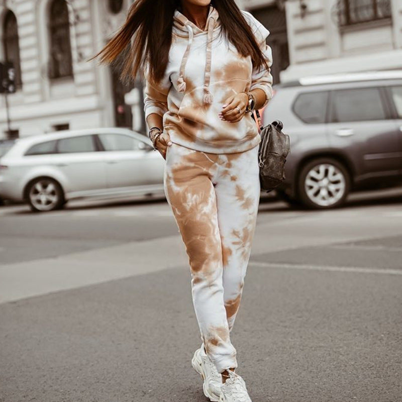 Damen lässiges Kapuzen-Sweatpants-Set im Batikdesign Sovae