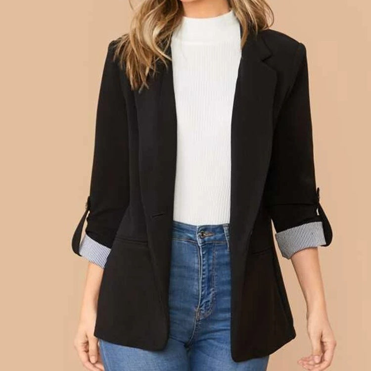 Damen Eleganter lässiger Blazer mit umschlagbaren Ärmeln und klassischem Schnitt Sovae