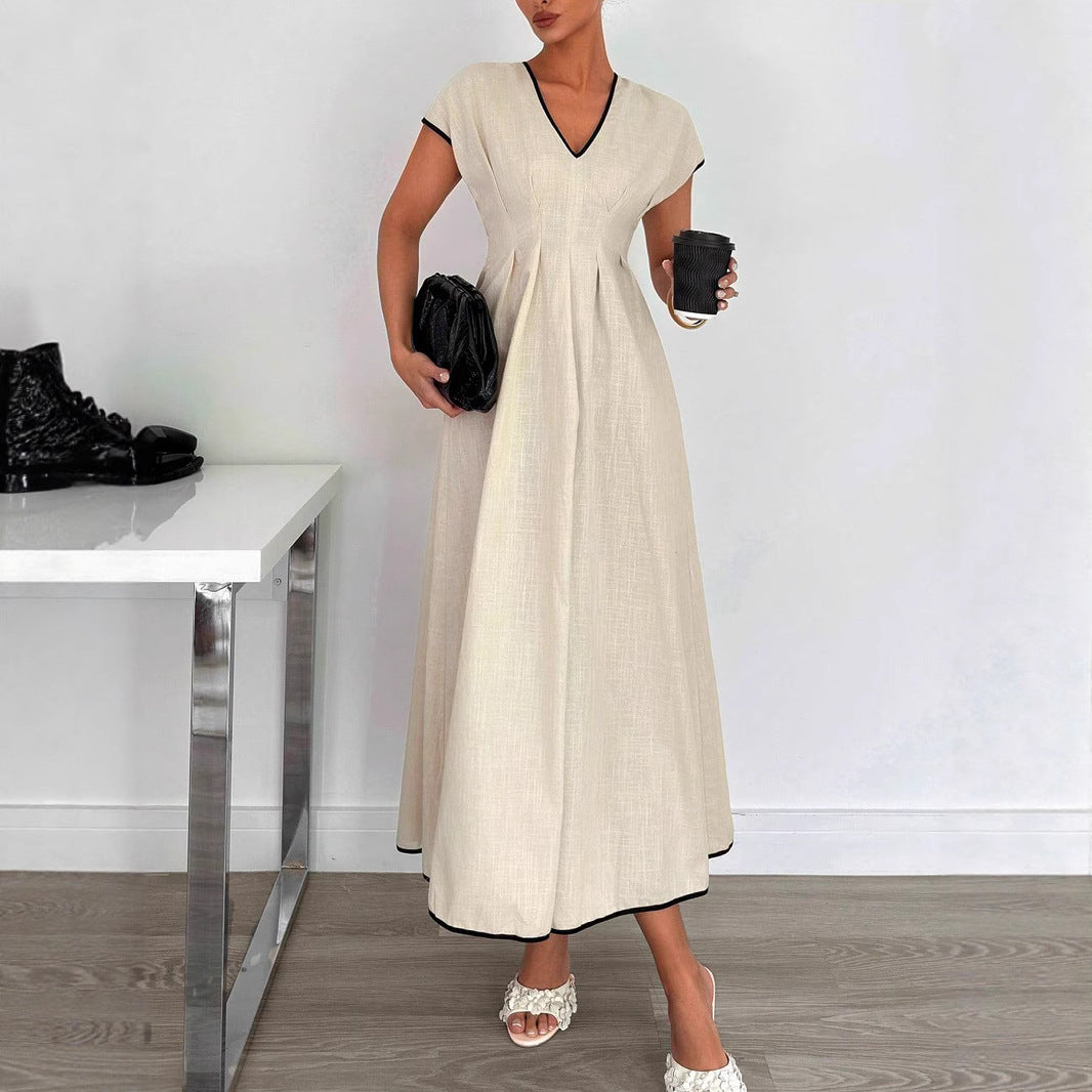 Damen Midi-Kleid mit tiefem V-Ausschnitt und schmeichelndem Faltenwurf Sovae