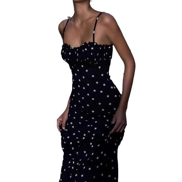 Damen Maxikleid mit Rüschendetails und Polka-Dots Sovae