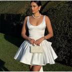 Damen Luftiges Sommerkleid mit verstellbaren Spaghetti-Trägern und fließendem Rock Sovae