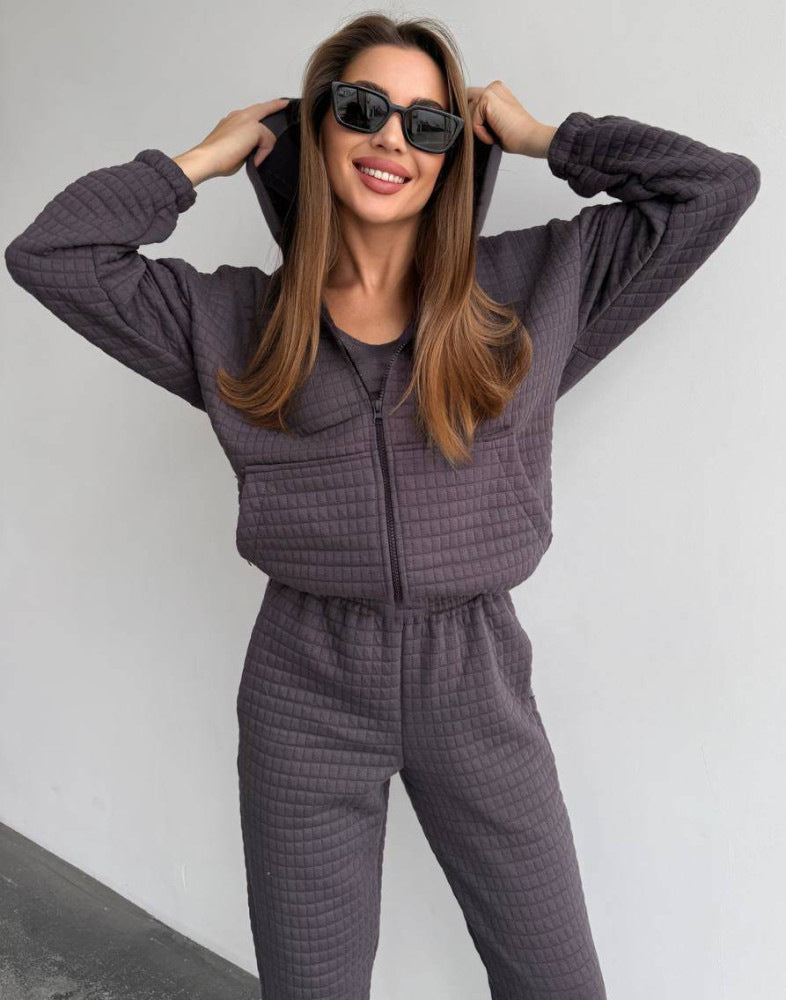 Damen Komfortables Fleece-Loungewear-Set mit kapuzensweat Sovae