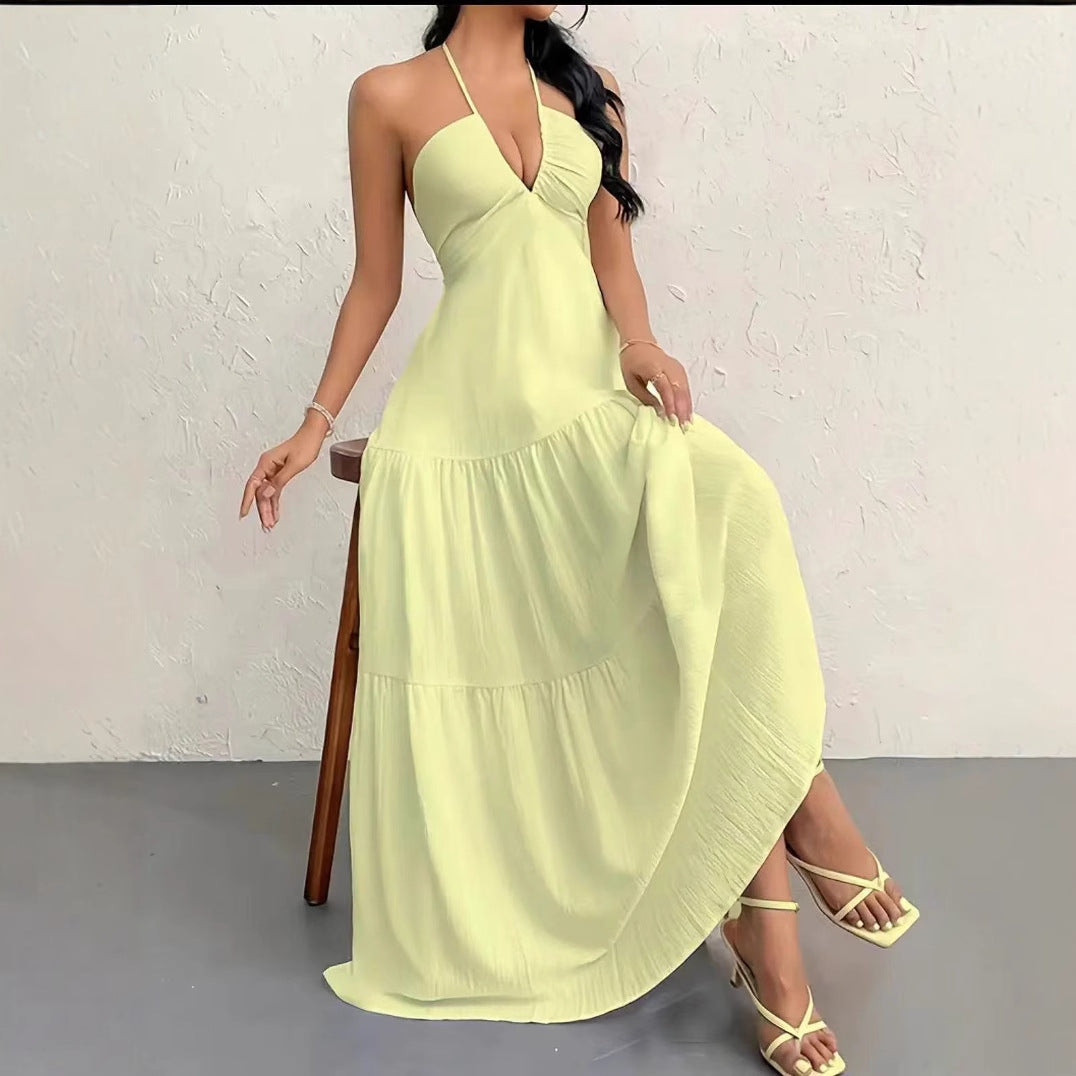 Damen Maxikleid mit schulterfreiem Design und legere Rüschendetails Sovae