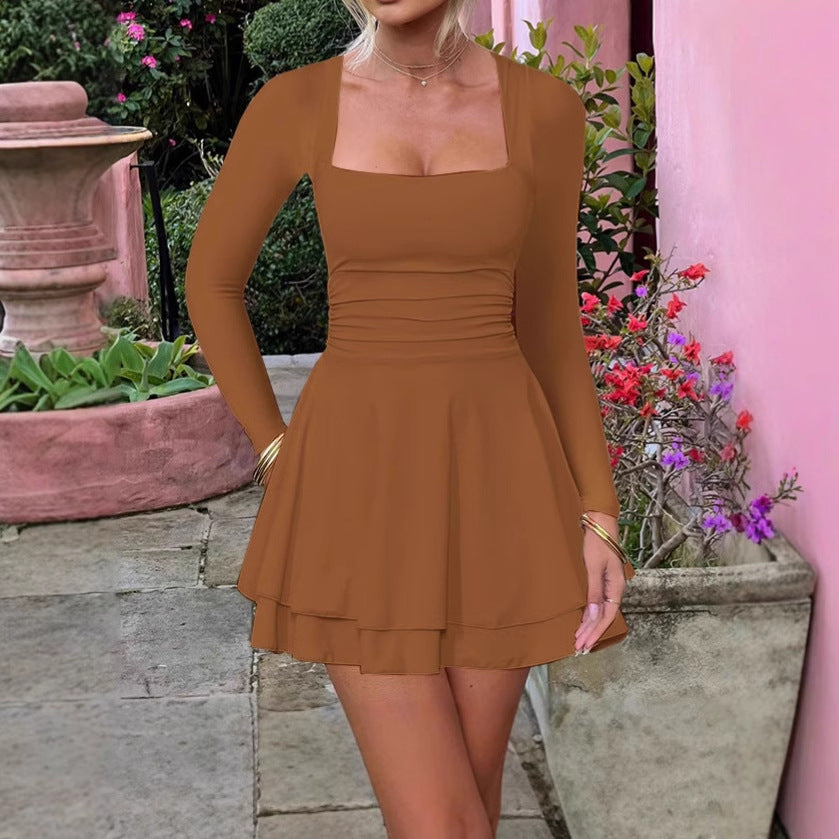 Damen Mini-Kleid mit langem Arm und verführerischem Rüschensaum Sovae